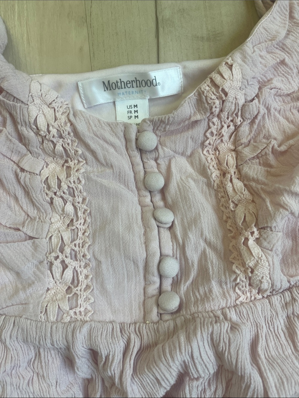 Motherhood Maternity Light Pink Lace-Trim Button Front Dress